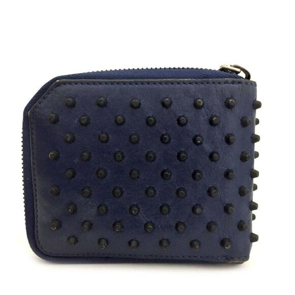 Genuine Jimmy Choo Studs Navy Blue Leather Zip Around Wallet w/ Box - Picture 4 of 9
